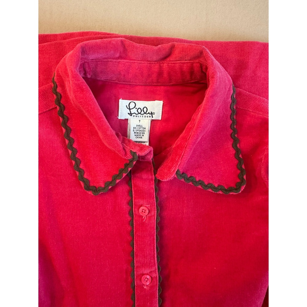Lilly Pulitzer Pink Corduroy Dress Size 7‎ Elephant Trim Barbie Winter - Picture 5 of 9